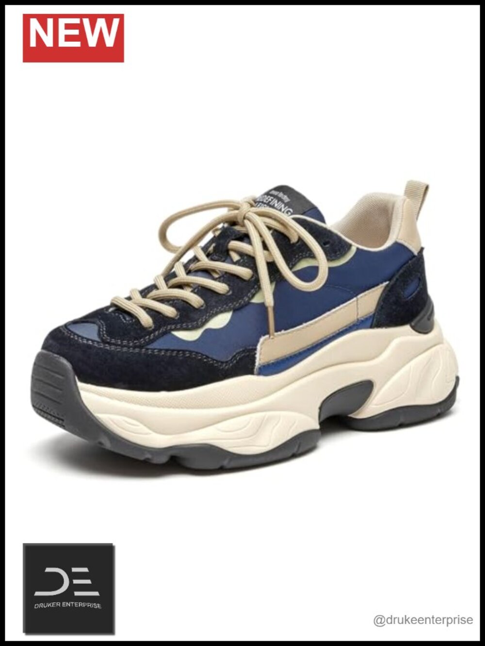 Chunky Platform Sneakers for Women Pig Suede Lace Up Fashion Dad Shoe
